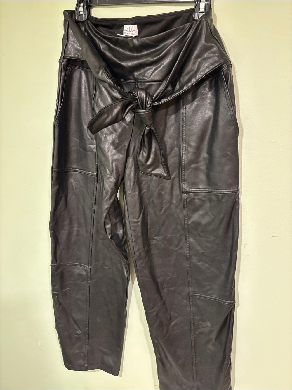 Nicole Miller New York Y2K Faux Leather Tie-Waist Pants - Black